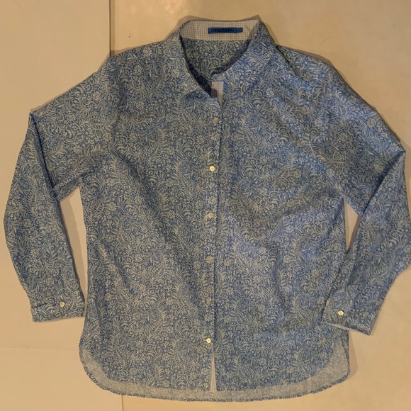 J. McLaughlin Louis 51% Silk Blue & White Paisley Women's Button Down Large EUC - Picture 2 of 12